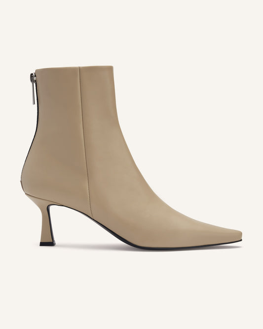 Pointed Ankle Boots Beige