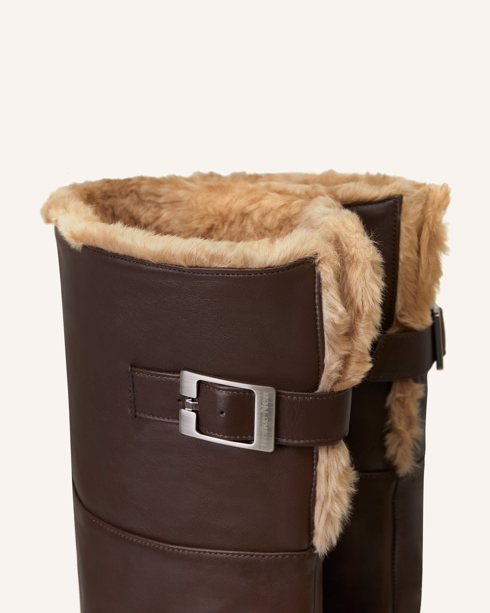 Fur Thigh High Boots Brown