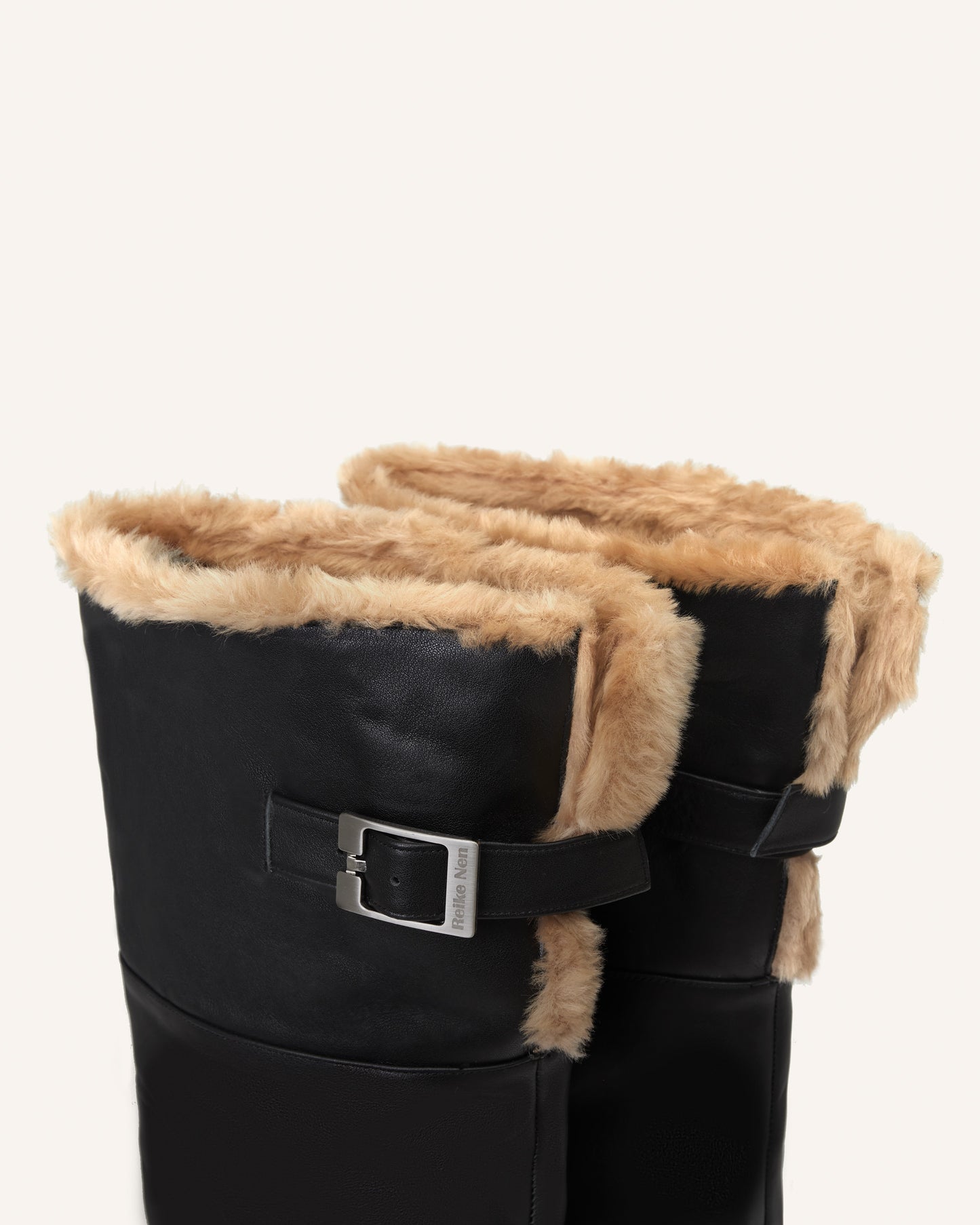 Fur Thigh High Boots Black
